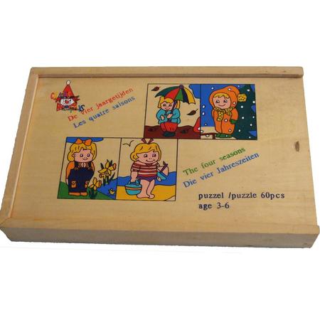 houten puzzel in kist 4 stuks, de vier jaargetijden